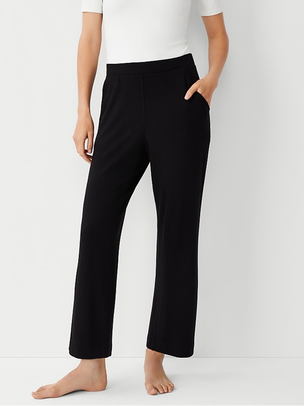 Ann Taylor Black Wide-Leg Pull-On Pants